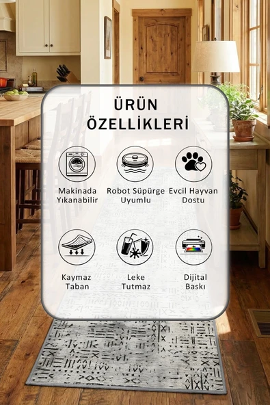 Gri Yıkanabilir Mutfak Halısı - Resim 2