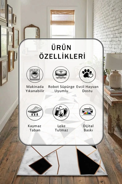 Ruby Dijital Baskılı Kaymaz Yıkanabilir Yolluk - Resim 2