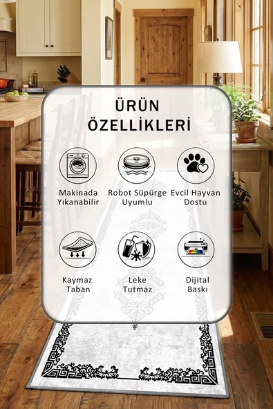 Pervaz Gri Yıkanabilir Mutfak Halısı - Resim 2