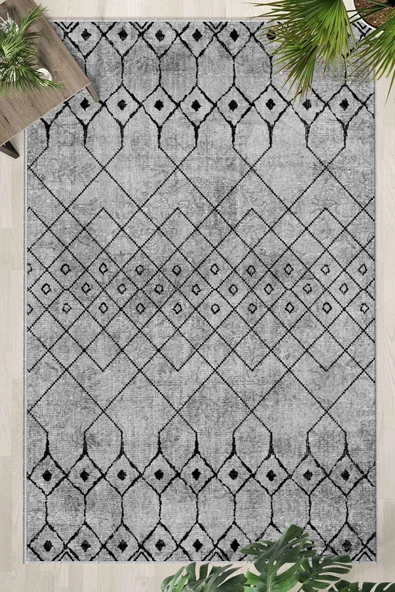 Gri Yıkanabilir Kaymaz Taban Dijital Baskılı Halı (1540) ürün görseli 1