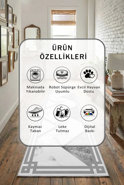 Klasik Silver Yıkanabilir Yolluk - Resim 2