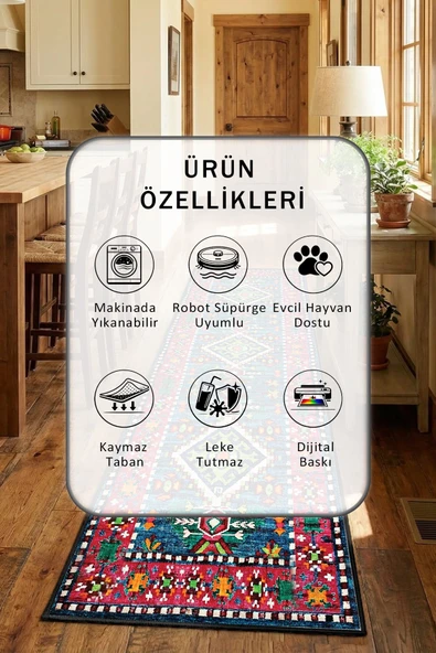 Ruhsar Siyah Yıkanabilir Mutfak Halısı - Resim 2