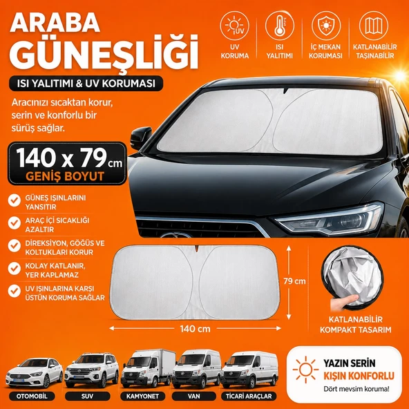 140x79 cm Katlanabilir Araba Ön Cam Güneşliği İç Cam Güneşlik UV Korumalı Isı Yalıtımlı Oto Güneşlik Perdesi ürün görseli 1