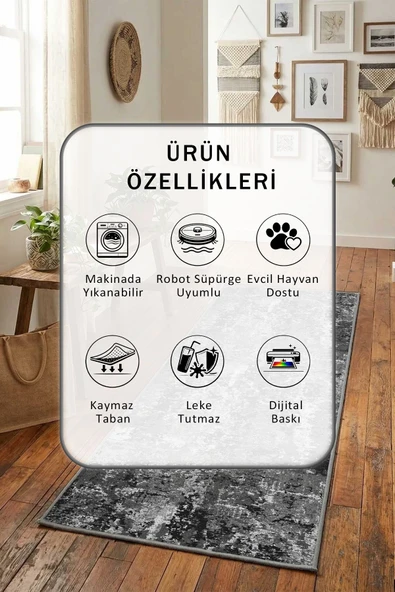 Tarz-gri Yıkanabilir Yolluk - Resim 2