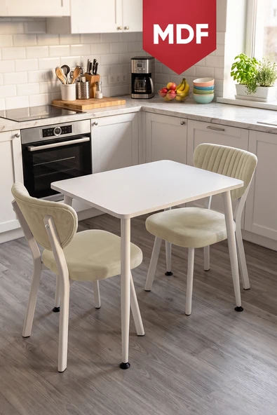 Belek Serisi MDF Sabit 60x90 Beyaz Mutfak Masası Takımı 2 Adet  Sandalye ürün görseli 1