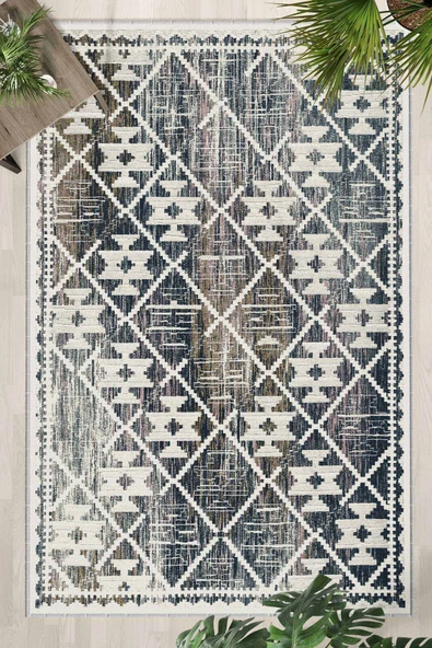 Ekru Yıkanabilir Kaymaz Taban Dijital Baskılı Halı (1097) ürün görseli 1