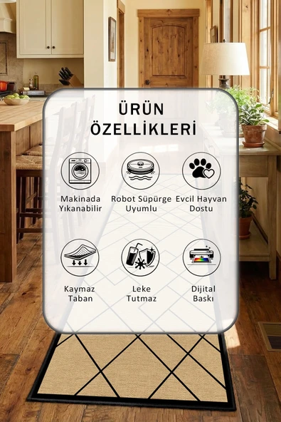 Siyah Yıkanabilir Mutfak Halısı - Resim 2