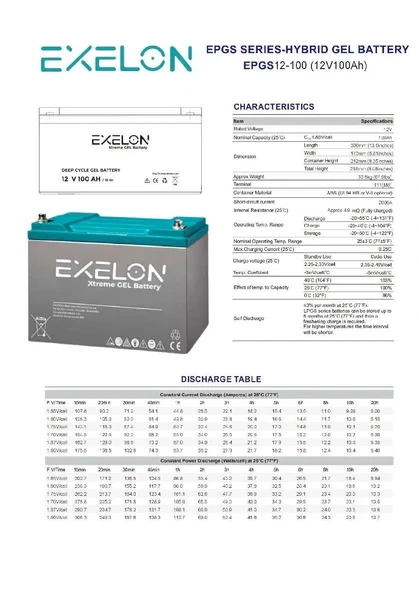 Exelon 100 Amper 12 Volt Jel Akü - Resim 2