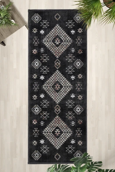 Siyah Yıkanabilir Mutfak Halısı - Resim 3