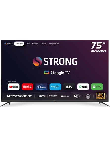 Strong MT75EG8000F 75" 190 Ekran Dahili Uydu Alıcılı 4K Ultra HD Smart DLED TV ürün görseli 1