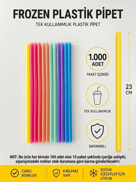 1.000 ADET -AVANTAJ PAKET- Frozen Düz Plastik Pipet - Karma Renk ürün görseli 1