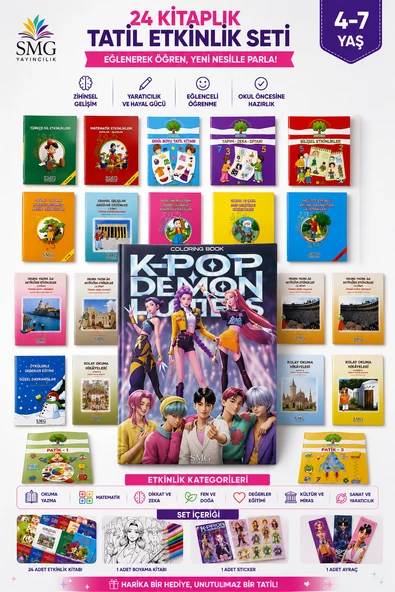 Tatil Seti 24'lü Etkinlik Kavram Boyama Dikkat Matematik 4-7 Yaş K Pop Huntrix Demon Hunters Hediyeli ürün görseli 1