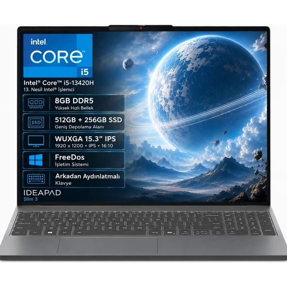IP3 83K100Q0TR-01 i5-13420H 8GB DDR5 512GB+256GB SSD WUXGA 15.3" IPS FreeDos ürün görseli 1