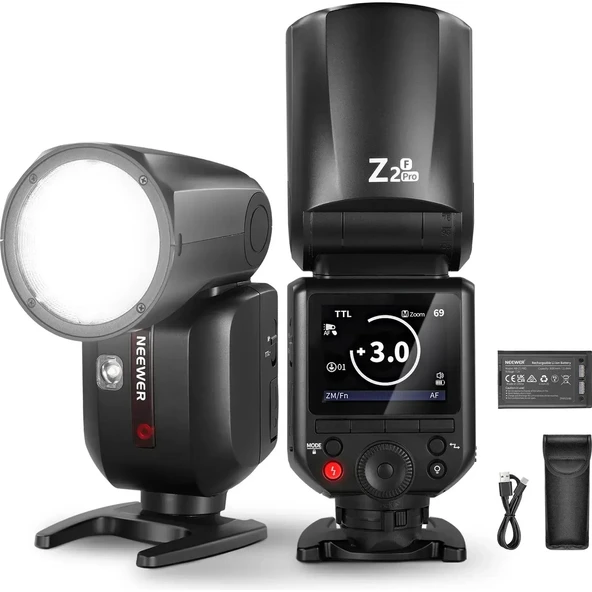 Neewer Z2PRO-F Fujifilm Uyumlu 76W Yuvarlak Kafa Akülü Tepe Flaşı ürün görseli 1