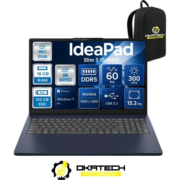 Ideapad Slim 3 15IRH10 I5-13420H 16 GB 512 GB SSD UHD Graphics 15.3" Wuxga WİN11PRO Notebook 83K10062TROKA05 ürün görseli 1