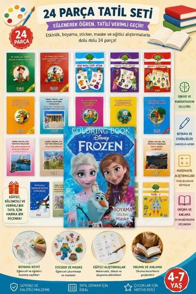 Tatil Seti 24'lü Etkinlik Kavram Boyama Dikkat Matematik 4-7 Yaş Frozen Hediyeli ürün görseli 1