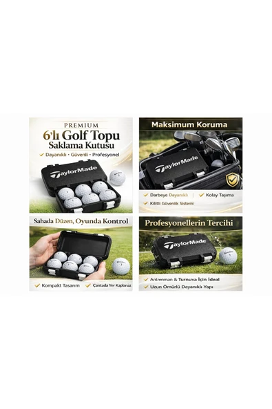 6’lı Golf Topu Saklama Kutusu Kapaklı Sert Plastik Taşıma Organizer Box Siyah ürün görseli 1