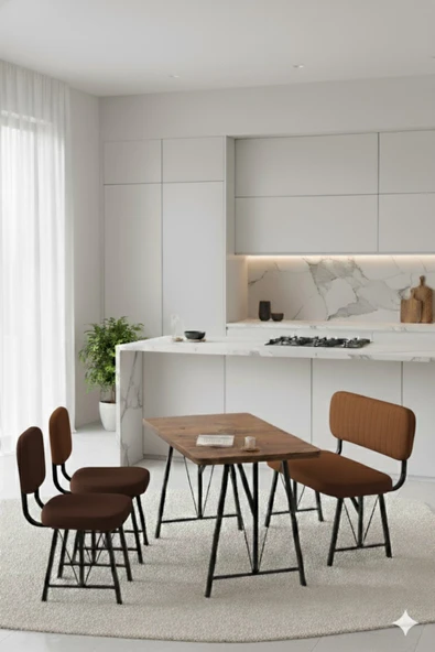Elfin 70x110 Atlantik Sabit, 2 Sandalye 1 Bench, Masa Sandalye Takımı, Mutfak Masası Takımı - Kahve ürün görseli 1
