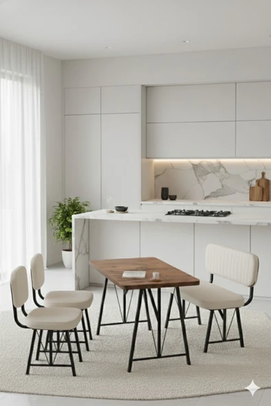 Elfin 70x110 Atlantik Sabit, 2 Sandalye 1 Bench, Masa Sandalye Takımı, Mutfak Masası Takımı - Krem ürün görseli 1
