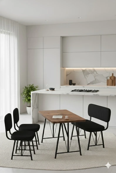 Elfin 70x110 Atlantik Sabit, 2 Sandalye 1 Bench, Masa Sandalye Takımı, Mutfak Masası Takımı - Siyah ürün görseli 1