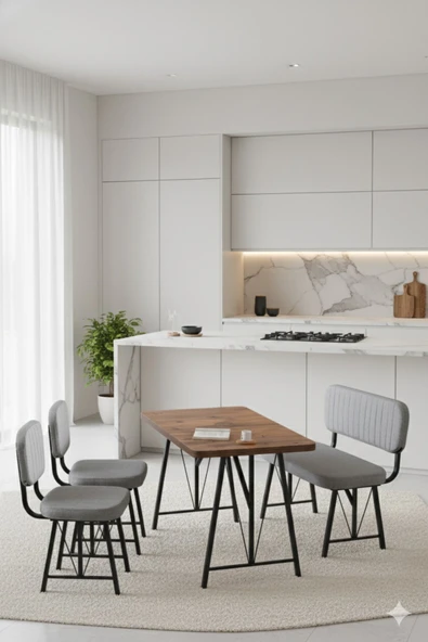 Elfin 70x110 Atlantik Sabit, 2 Sandalye 1 Bench, Masa Sandalye Takımı, Mutfak Masası Takımı - Gri ürün görseli 1