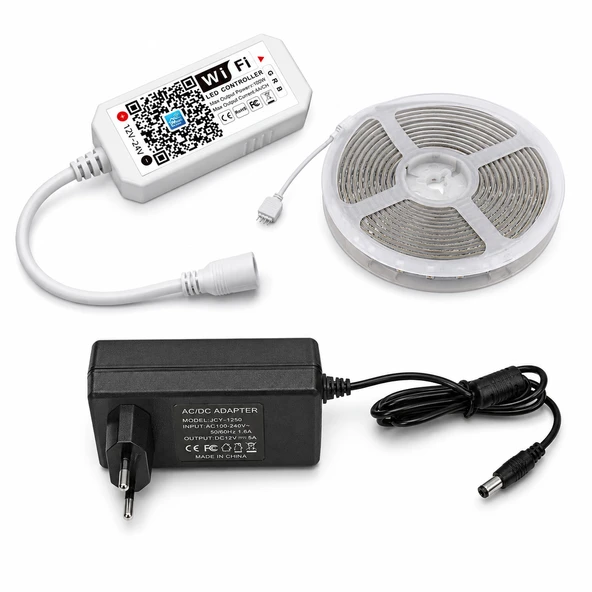 Neon LED RGB Şerit 5 Metre Tak Çalıştır Set IP65 Dış Mekan Uyumlu WiFi Kontrollü Magic Home RGB Neon Aydınlatma 12V 96 LED/m 5A Adaptör Dahil ürün görseli 1