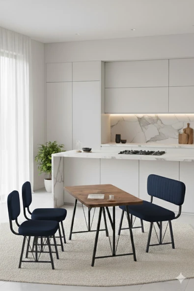 Elfin 70x110 Atlantik Sabit, 2 Sandalye 1 Bench, Masa Sandalye Takımı, Mutfak Masası Takımı - Lacivert ürün görseli 1