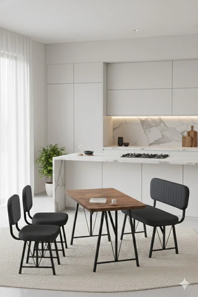 Elfin 70x110 Atlantik Sabit, 2 Sandalye 1 Bench, Masa Sandalye Takımı, Mutfak Masası Takımı - Antrasit ürün görseli 1