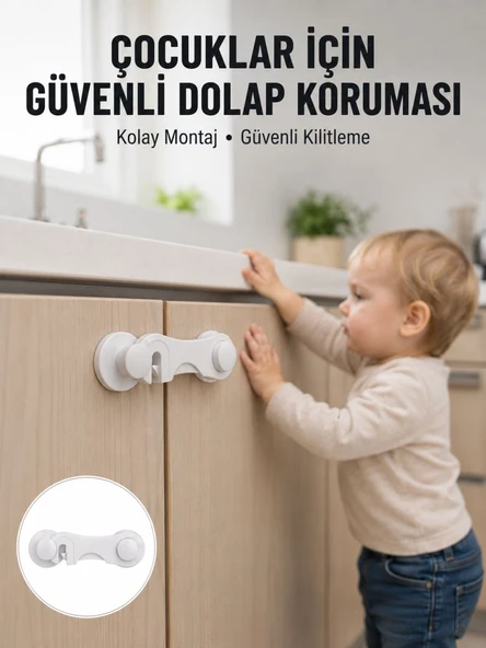 4 Adet Dolap ve Çekmece Emniyet Kilidi Çift Taraflı Bantlı Güvenli Tasarım ürün görseli 1