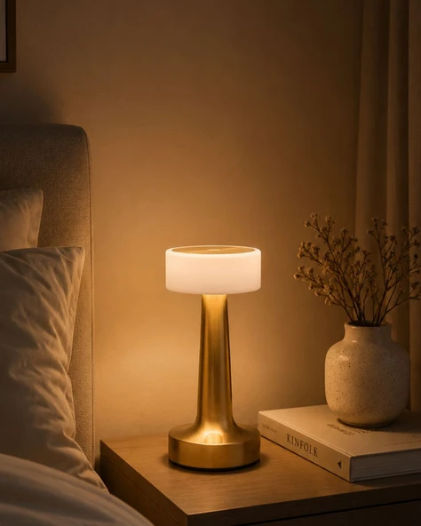 Gold Kare LED Masa Lambası Şarjlı Dimmer Kontrollü Dekoratif Işık ürün görseli 1