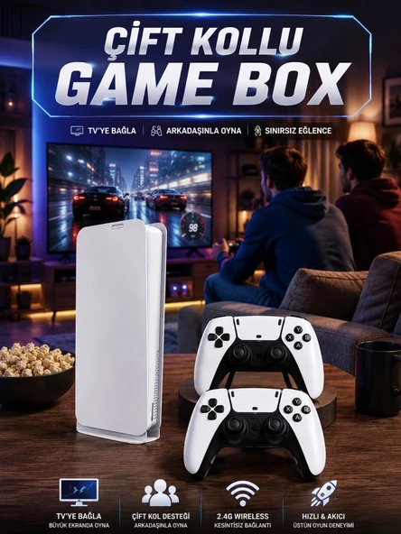 3d Çift Oyun Kollu 4k Hd Ekran Nostaljik 20.000 Oyunlu Beyaz Game Box ürün görseli 1