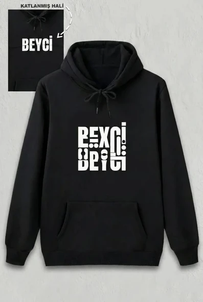 Sevgililer Günü Beyci Hediye Baskılı Oversize Kapüşonlu Sweatshirt - Siyah ürün görseli 1