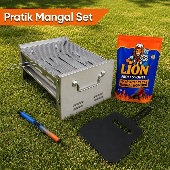 Pratik Mangal Set - Katlanabilir Mangal - Kömür - Çakmak -  Yelpaze ürün görseli 1