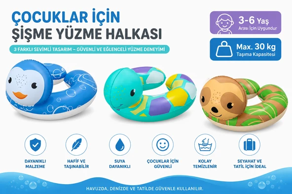Çocuk Havuz Yüzme Simidi Desenli Deniz Havuz Simit Yüzme Halkası ürün görseli 1