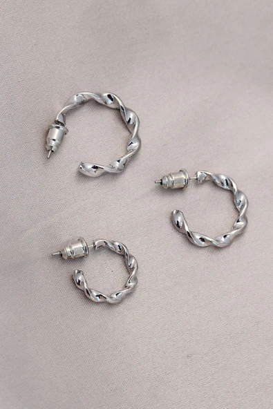 Burgu Model Gümüş Metal Küpe Seti ürün görseli 1