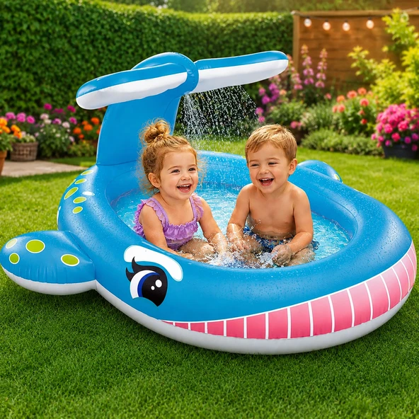 Intex Fıskiyeli Şişme Bebek Çocuk Havuzu Balina Desenli 201CM ürün görseli 1