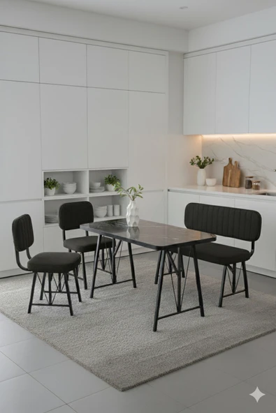 Elfin 70x110 Siyah Sabit, 2 Sandalye 1 Bench, Masa Sandalye Takımı, Mutfak Masası Takımı - Siyah ürün görseli 1