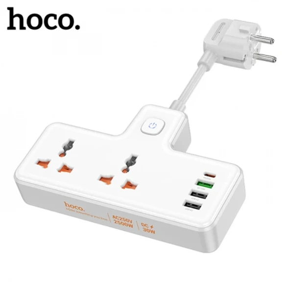 Nevamel HOCO AC12A 2500W 2 Priz + 3 USB + 30W Type-C Multifonksiyonel Priz Çoğaltıcı Şarj Aleti-(5775) ürün görseli 1