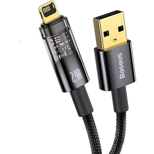 Şeffaf Uçlu iPhone 45w Usb Hızlı ve Dayanıklı Şarj ve Data Işıklı Örgü Kablo 1 Metre ürün görseli 1