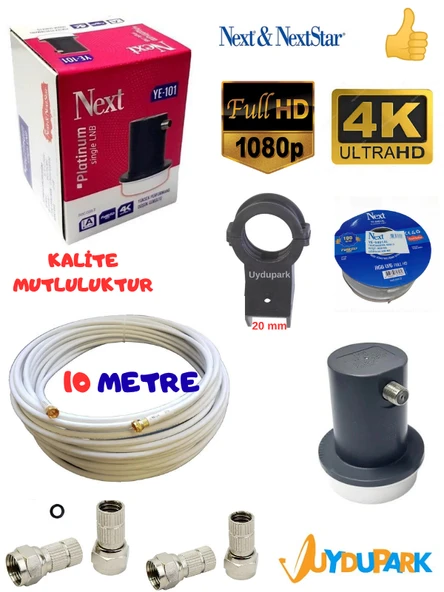 Next Tekli Lnb 10 Metre Next Hazır-Tak-Kullan Anten Kablosu+4 Adet Contalı Konnektör+Lnb Kelepçesi Uydupark Güvencesiyle ürün görseli 1