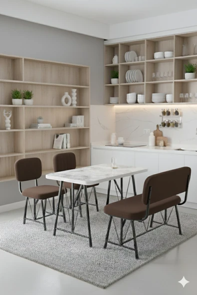 Elfin 70x110 Efes Sabit, 2 Sandalye 1 Bench, Masa Sandalye Takımı, Mutfak Masası Takımı - Kahverengi ürün görseli 1