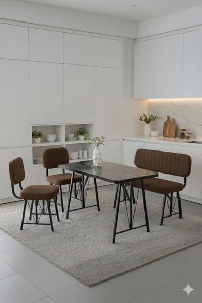 Elfin 70x110 Siyah Sabit, 2 Sandalye 1 Bench, Masa Sandalye Takımı, Mutfak Masası Takımı - Kahverengi ürün görseli 1