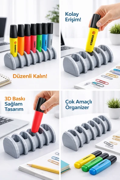 9’lu Kalem Düzenleyici Organizer – 3D Baskı Masaüstü Kalemlik, Fosforlu Kalem Tutucu, Ofis & Okul ürün görseli 1