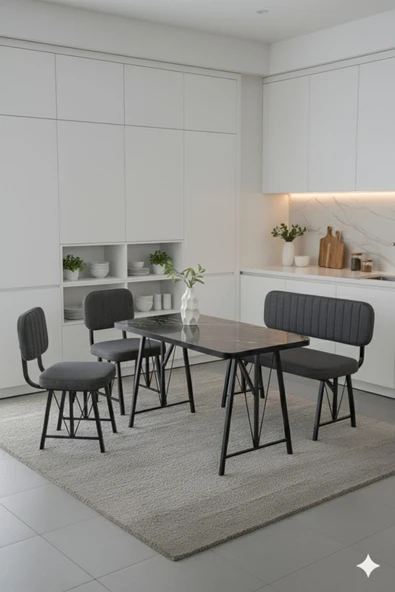 Elfin 70x110 Siyah Sabit, 2 Sandalye 1 Bench, Masa Sandalye Takımı, Mutfak Masası Takımı - Antrasit ürün görseli 1