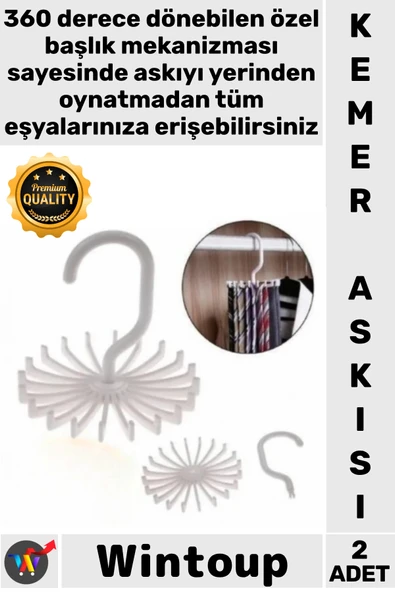 #KemerAskısı Gardırop Düzenleyici Kravat Eşarp Şal 360 Derece Döner Kemer Askısı 20 Kancalı 2 Adet ürün görseli 1