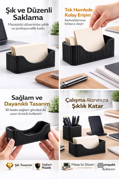 Şık Siyah Kartvizitlik – 3D Baskı Masaüstü Kartvizit Tutucu Organizer | Ofis & Masa Düzenleyici ürün görseli 1