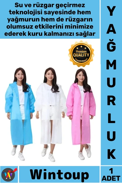 #Yağmurluk  Unisex Su Geçirmez Rüzgar Dayanıklı Kalite Uzun Şık Kapüşonlu Büyük Boy Kalın Yağmurluk ürün görseli 1