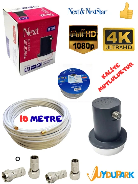 Next Tekli Lnb 10 Metre Next Hazır-Tak-Kullan Anten Kablosu+4 Adet Contalı Konnektör Uydupark Güvencesiyle ürün görseli 1