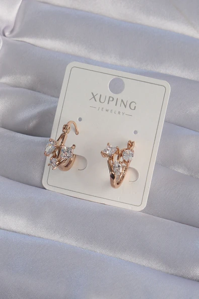 XUPİNG Rose Renk Zirkon Taşlı Halka Küpe ürün görseli 1