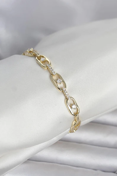 Pirinç Gold Renk Zirkon Taşlı Kadın Bileklik ürün görseli 1